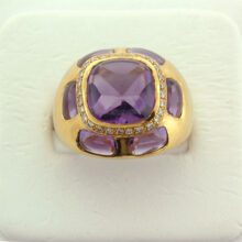 Amethyst and Diamond 18k Yellow Gold Cocktail Ring