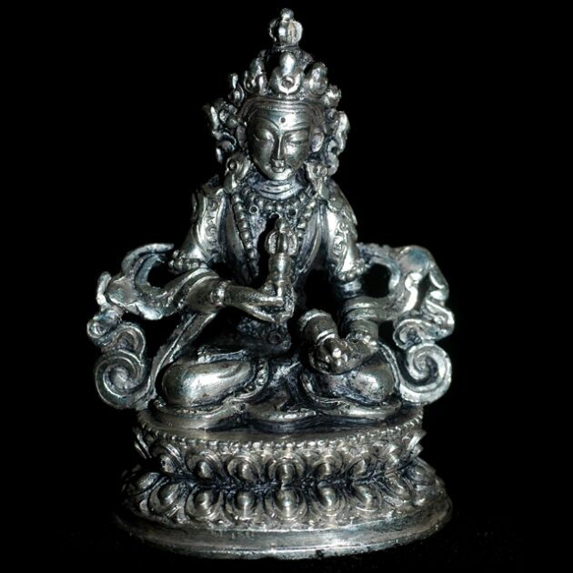 Silver statue of the Tibetan Tantric Buddha Dorje Sambha.