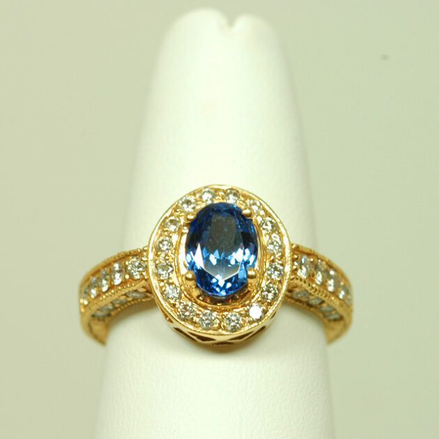 Tanzanite ring studded with diamonds.