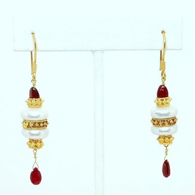 Button pearl ruby earrings