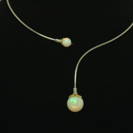 White Gold Opal Bead Wire Necklace