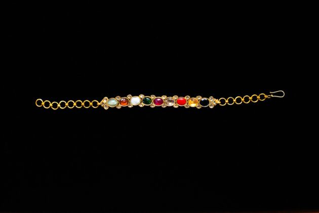 Navaratna Nine Gem Enameled 18k Gold Bracelet