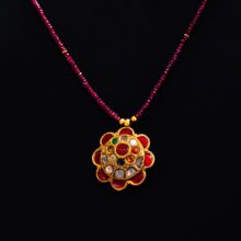 18K Yellow Gold Navaratna Pendant Ruby Necklace 18K Yellow Gold Navaratna Pendant Ruby Necklace