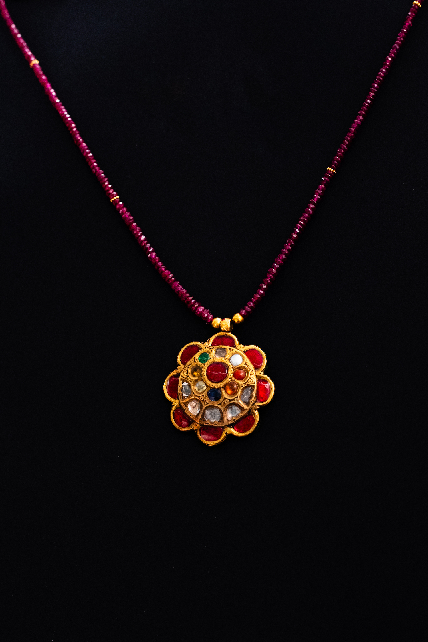 Navratna Model Multi-colour Stones Floral Necklace Set|Kollam Supreme