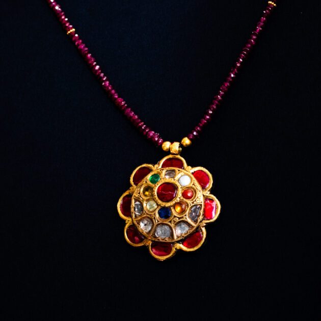 Gold Navaratna Pendant Ruby Necklace