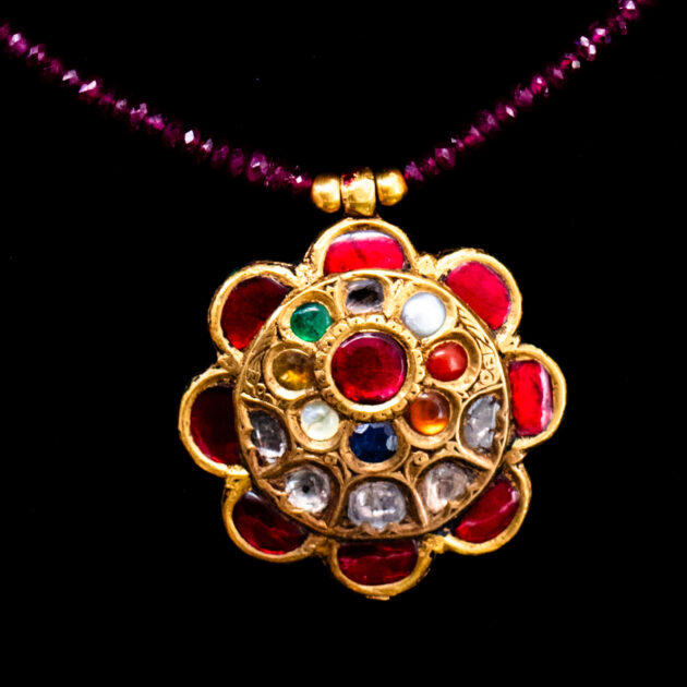 Gold Plated Long Necklace With Real Navratna Stones Pendant – Vamika  Silver, Jaipur