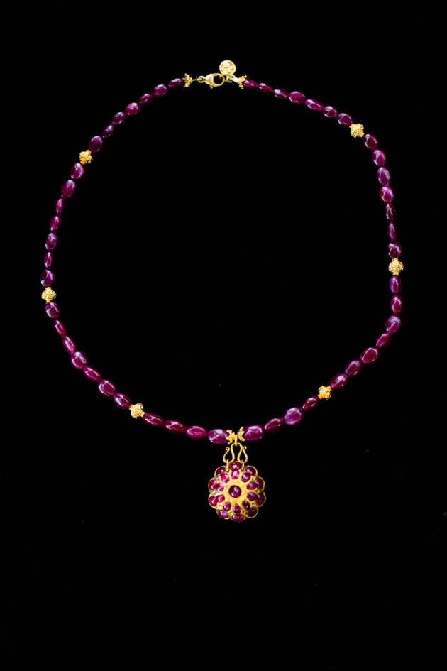 Ruby Necklace with Ruby Pendant on 18k and 22k Gold