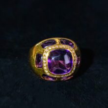Amethyst and diamond gold ring