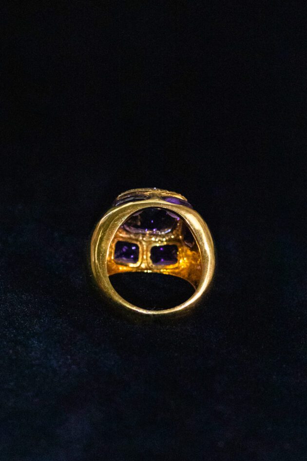 Amethyst and Diamond and Gold Cocktail Ring