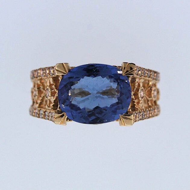 Blue tourmaline and diamond ring