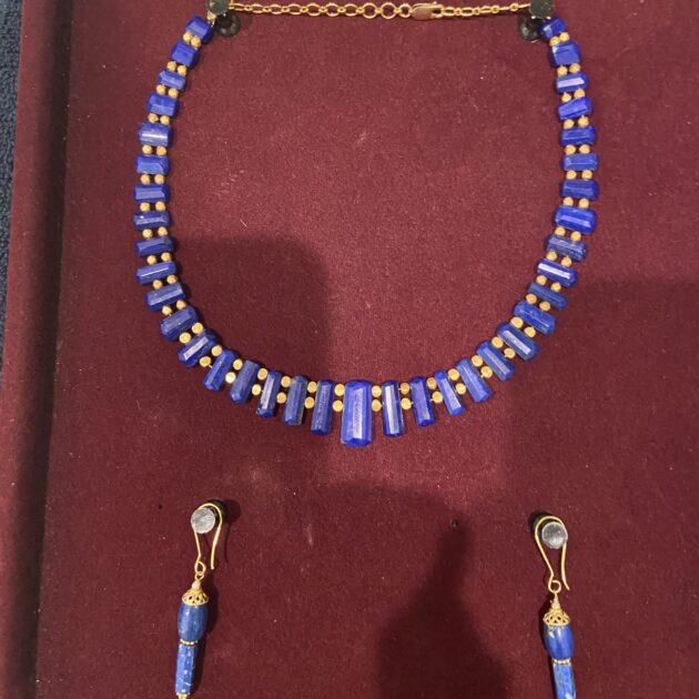 18K Faceted Lapis Necklace & earrings