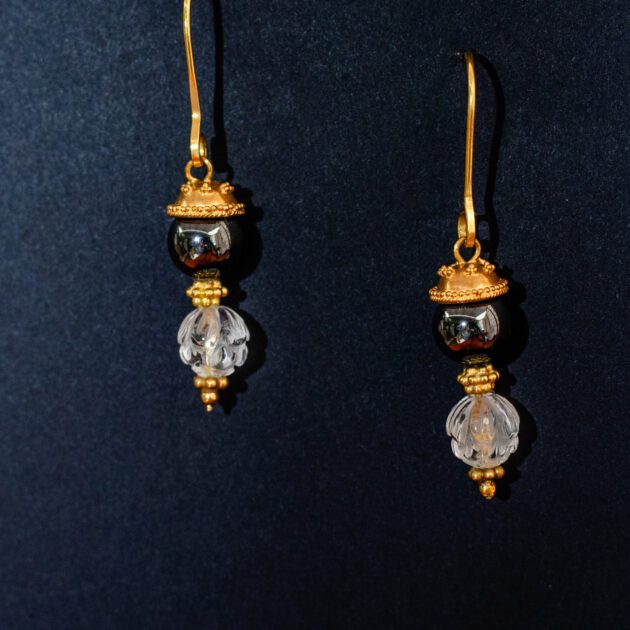 Hematite and gold earrings
