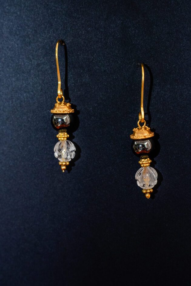 Hematite and gold earrings