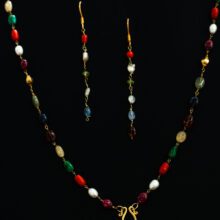 Navaratna Necklace with 1-Carat Single Diamond & Earrings Set Navaratna Necklace with 1-Carat Single Diamond & Earrings Set
