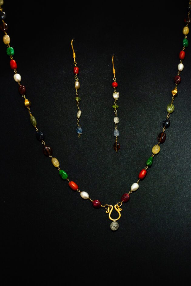 Navaratna Necklace with 1-Carat Single Diamond Navaratna Necklace with 1-Carat Single Diamond