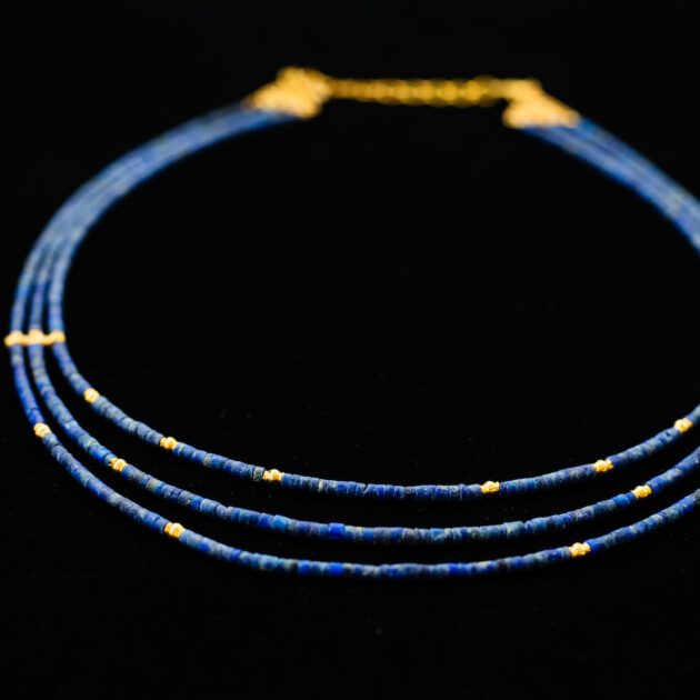 18K Gold and Multi Strand Afghanistan Lapis Lazuli Necklace