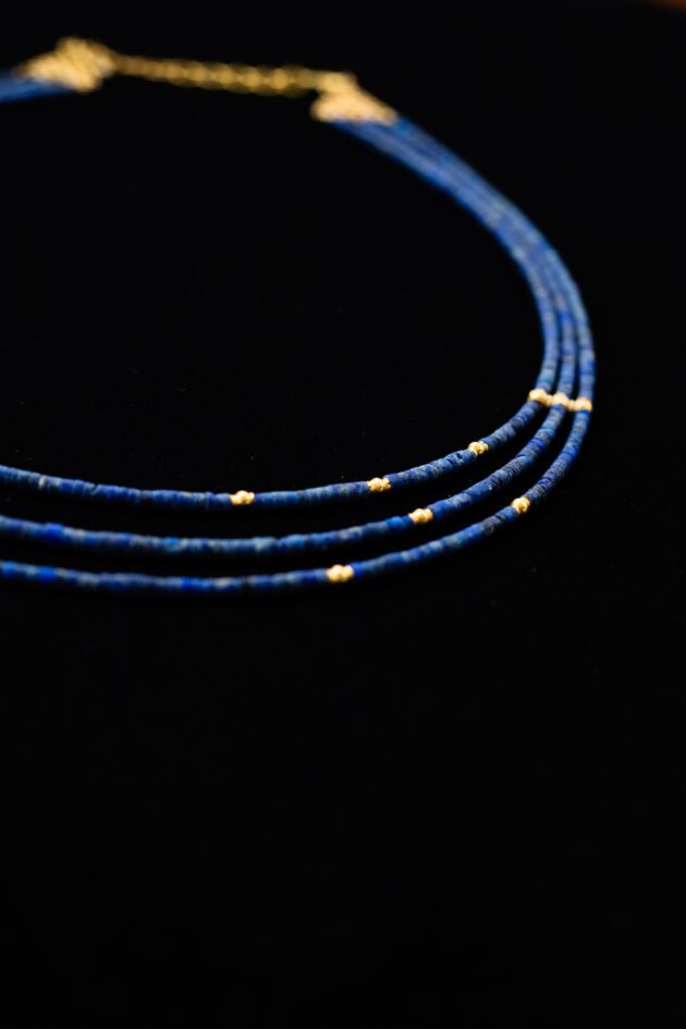 Multi Strand Lapis  Gold Necklace Multi Strand Lapis Gold Necklace
