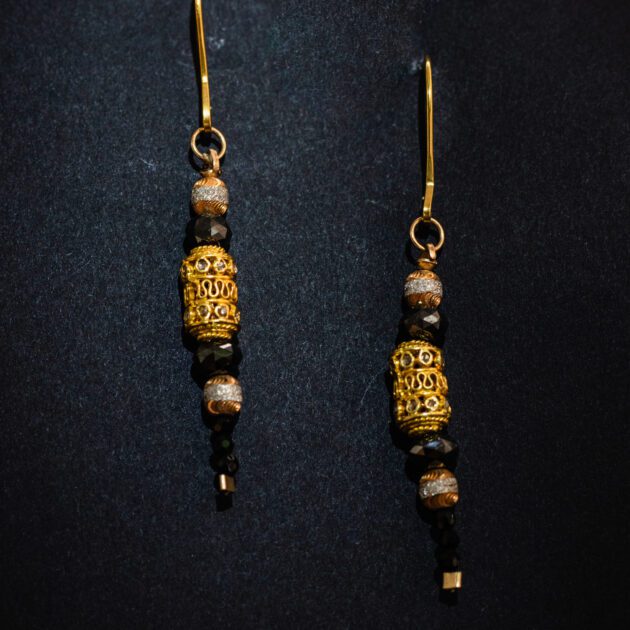 Gold and Black Spinel Earrings