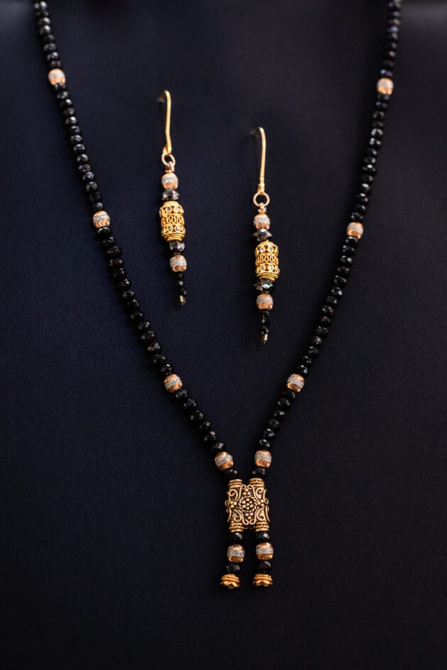 lotus-luxury-designer-jewelry-210 14k Gold and Black Spinel Necklace and Earrings Set