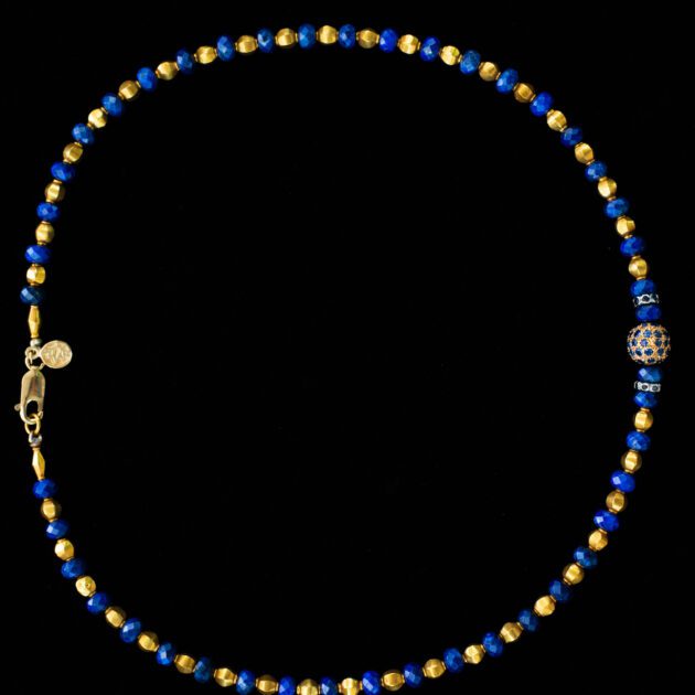 18K Gold and Faceted Lapis Designer Necklace