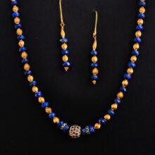 Lapis and Gold Earrings and Necklace Set