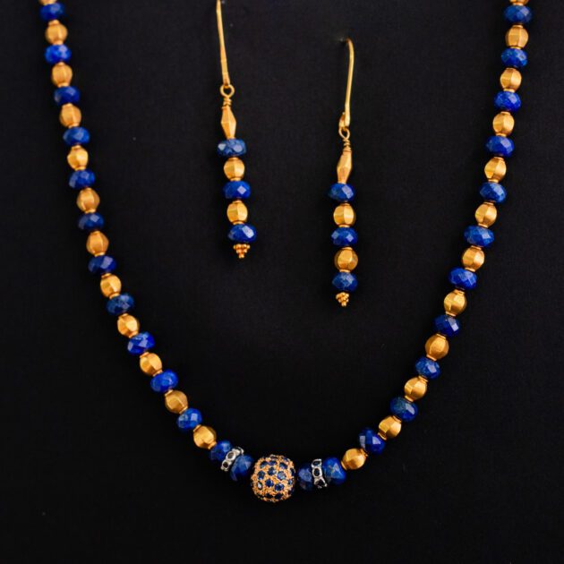 Lapis and Gold Earrings and Necklace Set