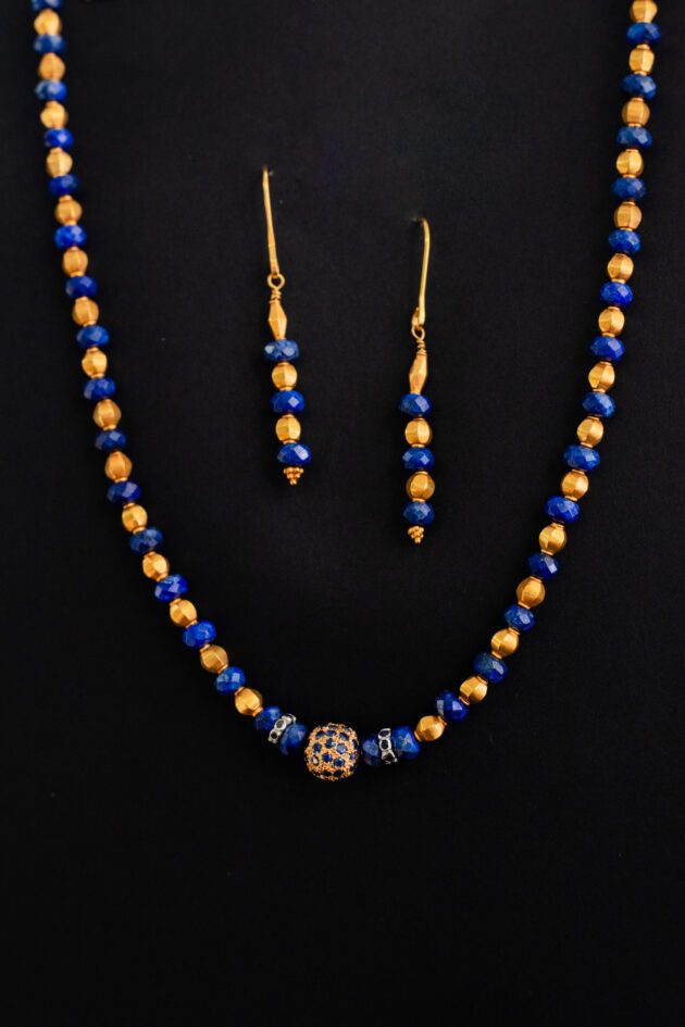 Lapis and Gold Earrings and Necklace Set