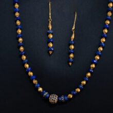 18k Gold and Faceted Lapis Necklace and Earrings Set