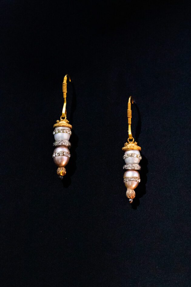 18k Gold, Diamond Rondelle and Quartz Crystal-Set Pearl Earrings