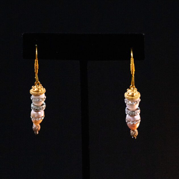 18k Gold, Diamond Rondelle and Quartz Crystal-Set Pearl Earrings