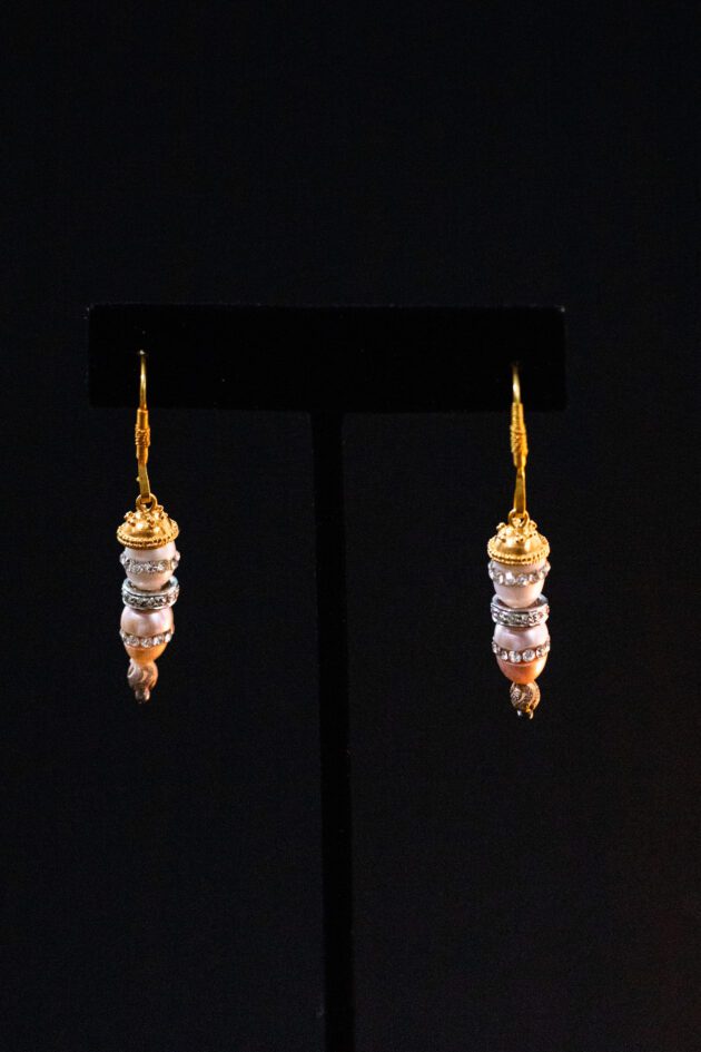 18k Gold, Diamond Rondelle and Quartz Crystal-Set Pearl Earrings