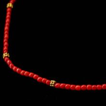 Red Mediterranean Coral and 18k Gold Necklace