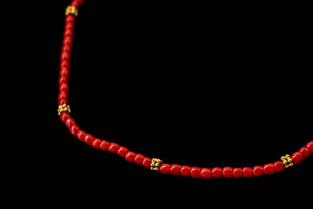 Red Mediterranean Coral and 18k Gold Necklace