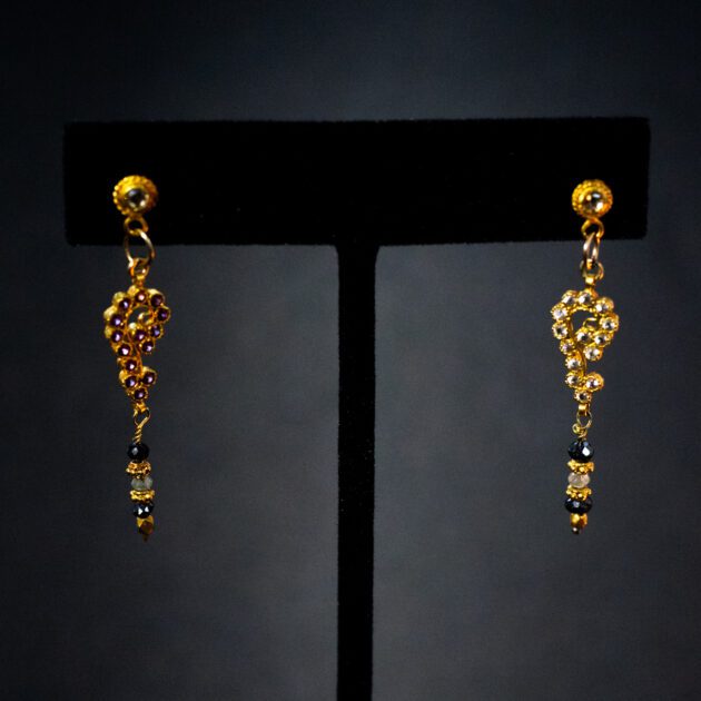 Asymmetrical Diamond, Ruby & Blue Sapphire and 18k Gold Designer Earrings