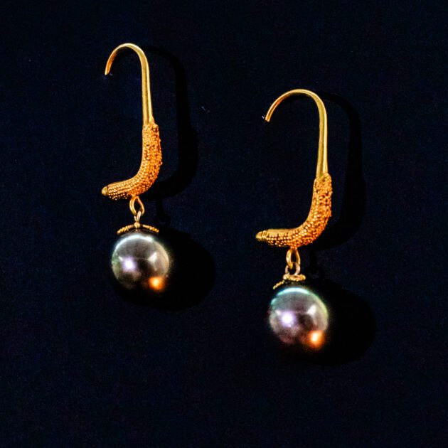 tahitian black pearl and gold jacket earrings