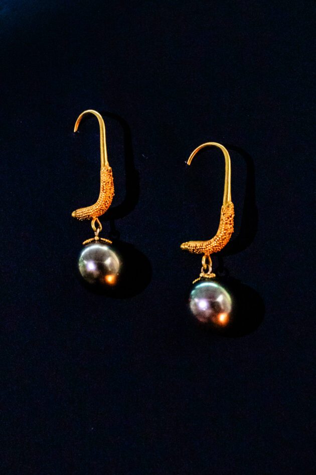 lotus-luxury-designer-jewelry-278 tahitian black pearl and gold jacket earrings