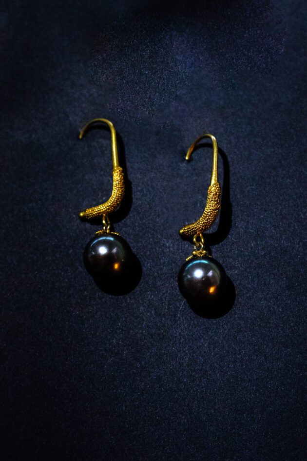 Black Pearl and 22k Gold Jacket Earrings Black Pearl and 22k Gold Jacket Earrings