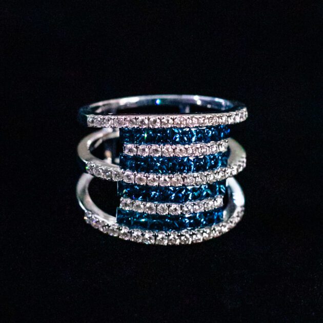 white diamond and blue diamond ring