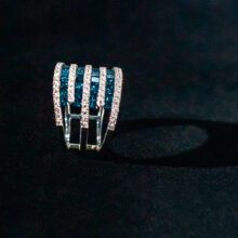 Multi-Level White and Blue Diamond Ring on 18k White Gold