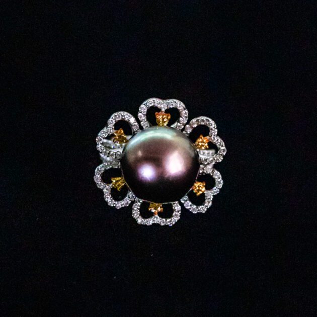 tahitian black pearl heart set ring