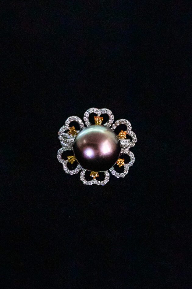 tahitian black pearl heart set ring