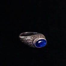 cabochon sapphire and diamond silver ring