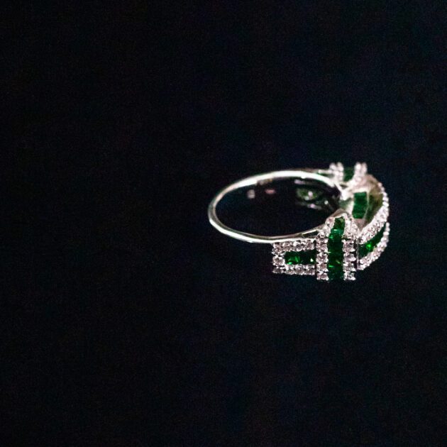 Designer Tsavorite and Diamond 18k White Gold Ring