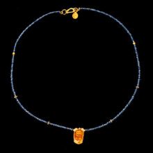 22k Gold Lakshmi Oil lamp on Blue Sapphire Necklace