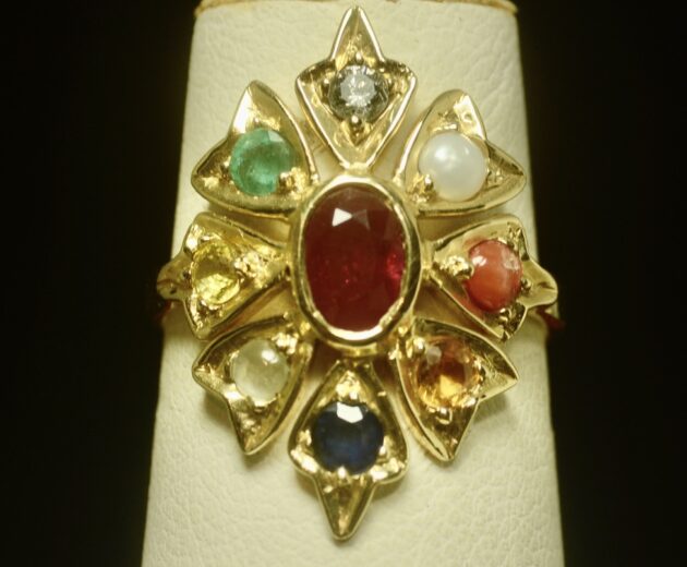 Man’s Square Navaratna Ring in 18k Gold Man’s Square Navaratna Ring in 18k Gold
