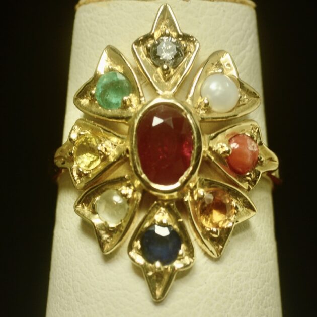 Man’s Square Navaratna Ring in 18k Gold