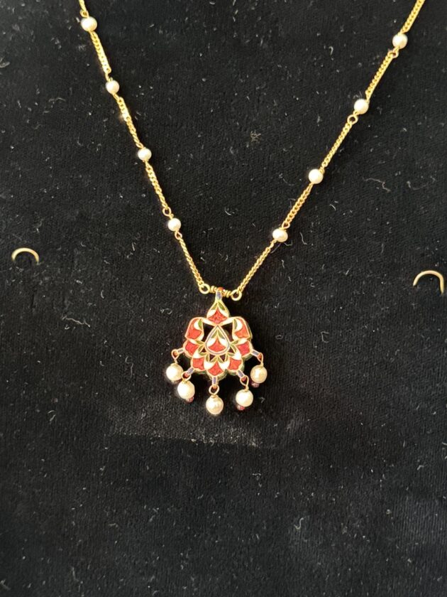 Ruby / Diamond Pendant set on Basra pearl necklace